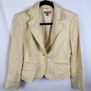Ann Taylor Butter Yellow Tweed Raw Hem Blazer 4 Preppy Old Money Pastel Coquette